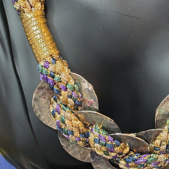 Multicolor Braided Statement Necklace Gold Silver Accents RR 570 - Picture 6 of 11